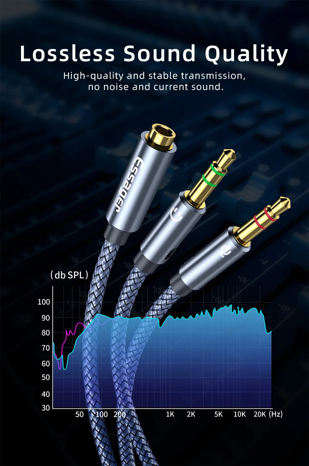 Essager Heavy Duty Headphone Audio Splitter | 3.5mm Female to 2 Male AUX Cable | Y-Type Adapter Compatible with PC, Speakers, and Microphones 