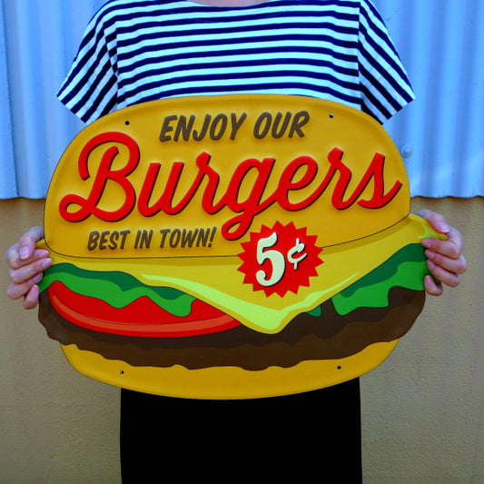 アメリカン ダイナー BIG エンボス ダイカット ティン サイン  BURGER　【ハンバーガー】