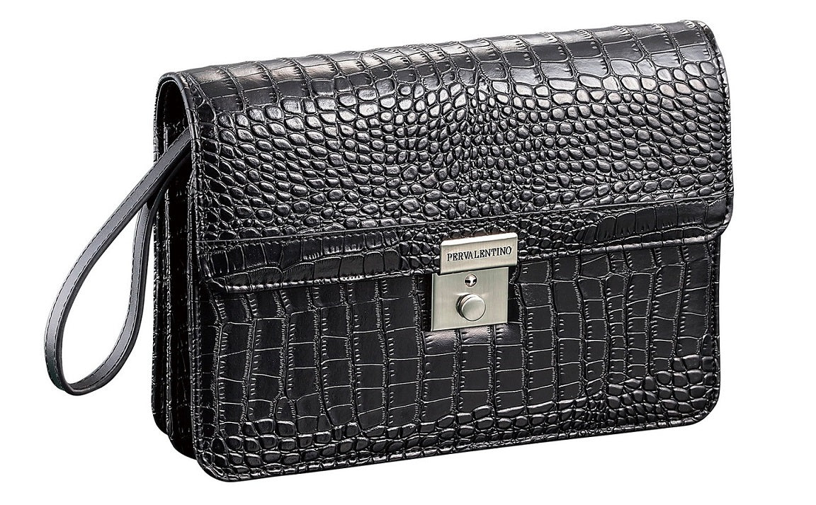 Croco-embossed second bag black &lt;Pere Valentino&gt;