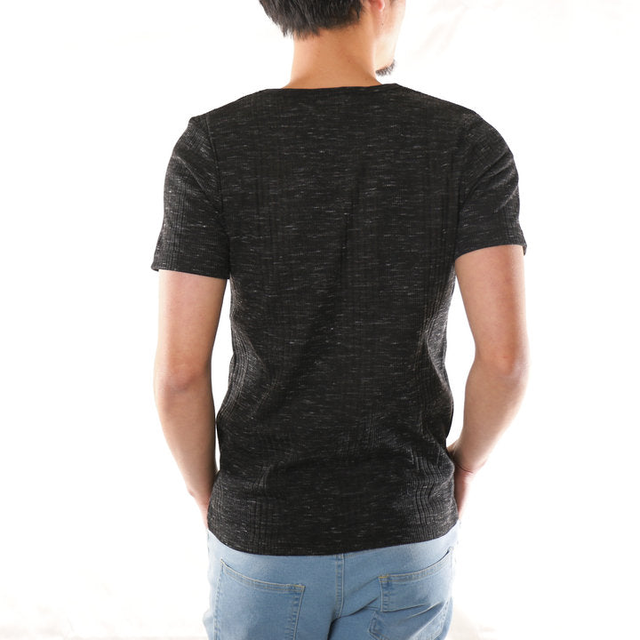 半袖Tシャツ メンズ テレコ Vネック 杢 カットソー 杢 赤 白 黒 青 厚手 ランダムテレコ