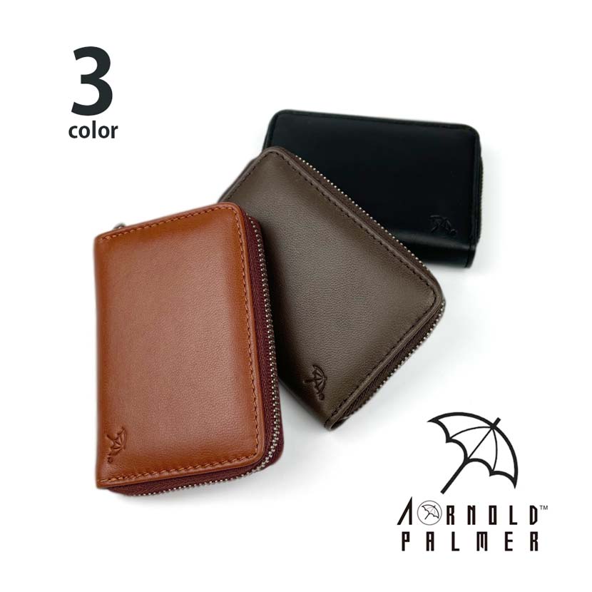 [All 3 colors] Arnold Palmer Sheep leather round zipper coin case coin purse