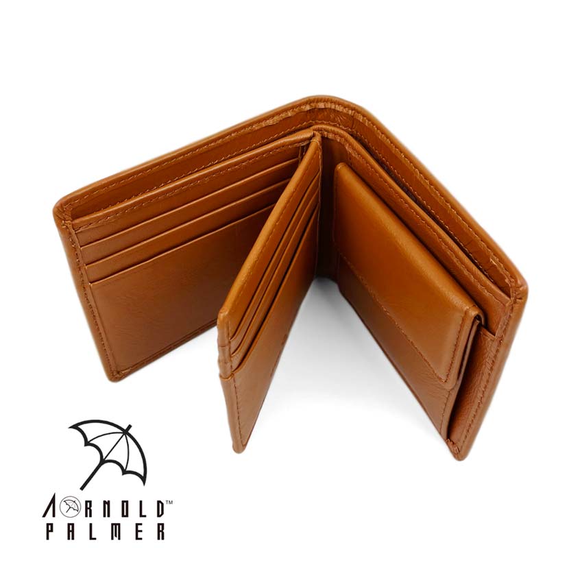 [All 3 colors] Arnold Palmer Sheep leather bi-fold wallet with inner bellow short wallet