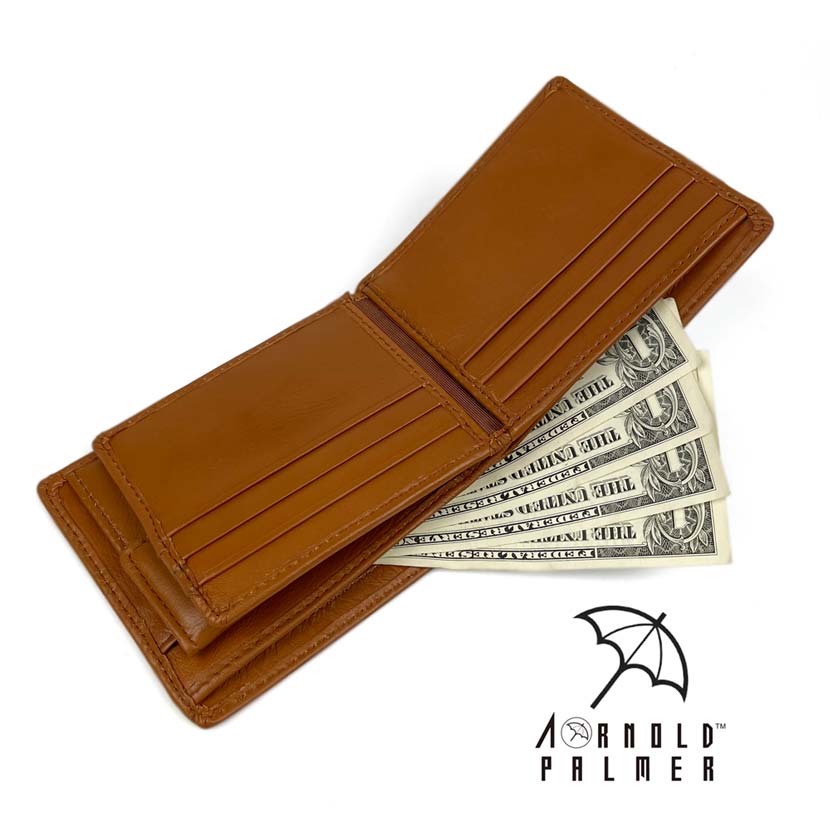 [All 3 colors] Arnold Palmer Sheep leather bi-fold wallet with inner bellow short wallet