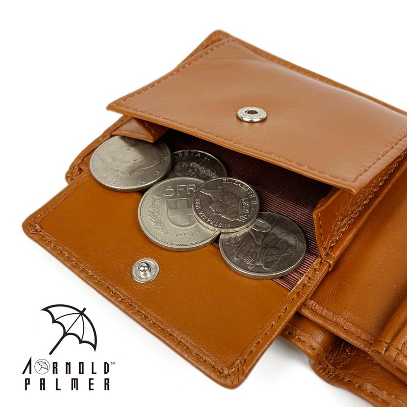 [All 3 colors] Arnold Palmer Sheep leather bi-fold wallet with inner bellow short wallet