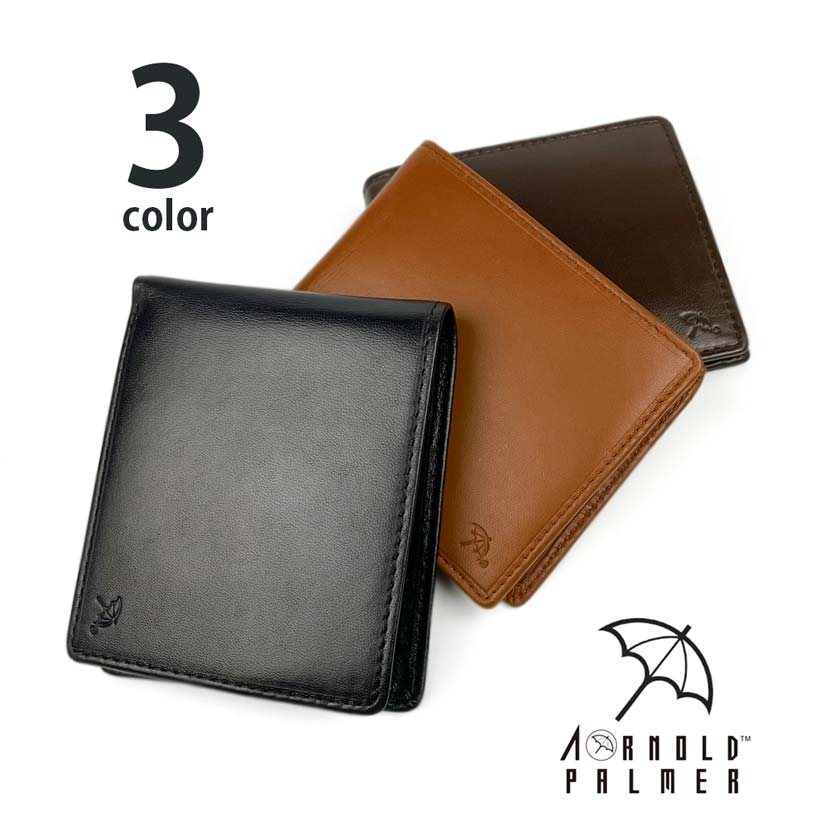 [All 3 colors] Arnold Palmer Sheep leather bi-fold wallet with inner bellow short wallet