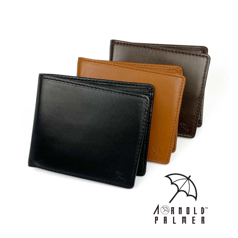 [All 3 colors] Arnold Palmer Sheep leather bi-fold wallet with inner bellow short wallet