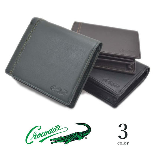 【全3色】 CROCODILE クロコダイル ウォレット 二つ折りボックス型小銭入れ付き 財布 リアルレザー