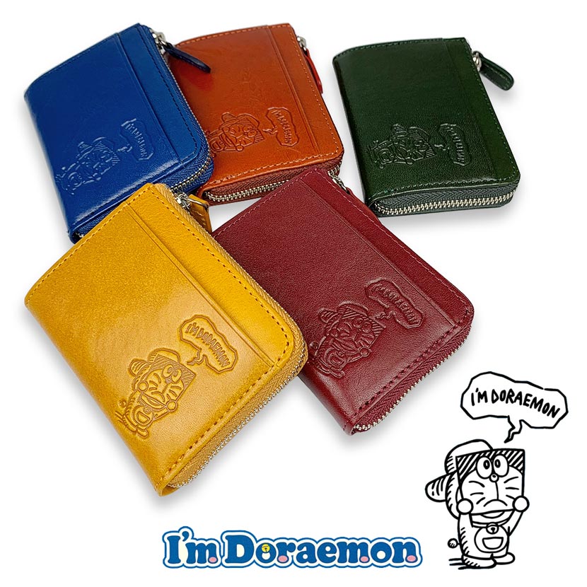 [All 5 colors] Doraemon Fujiko Pro High Quality Italian Leather Wallet Coin Purse Coin Case Real Leather