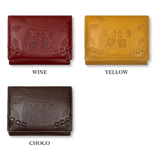 [All 3 colors] Shuhei Nomura Auspicious Owl Embossed Real Leather Bifold Wallet Wallet