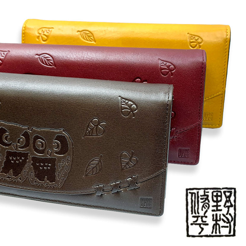 [All 3 colors] Shuhei Nomura Auspicious Owl Embossed Real Leather Bifold Long Wallet Wallet