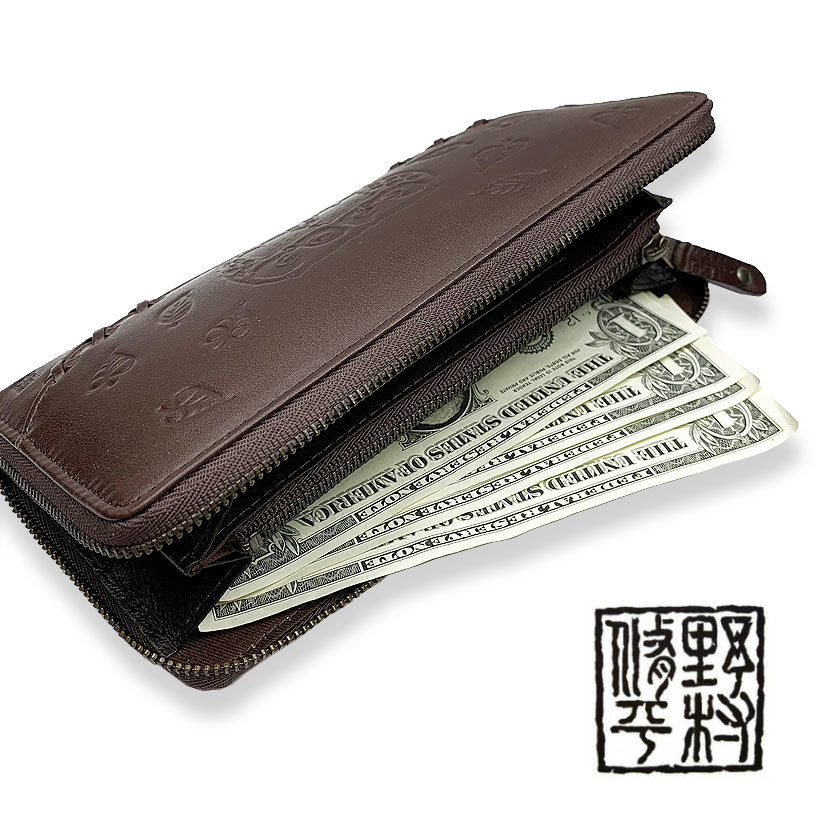 [All 3 colors] Shuhei Nomura Auspicious Owl Embossed Real Leather Round Zipper Long Wallet Wallet