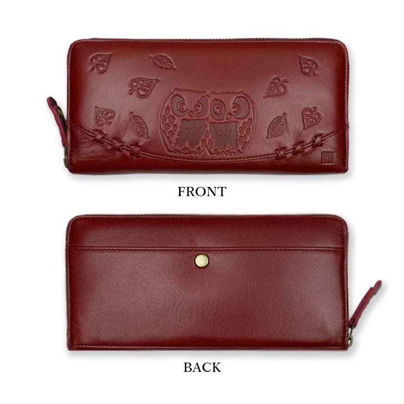 [All 3 colors] Shuhei Nomura Auspicious Owl Embossed Real Leather Round Zipper Long Wallet Wallet