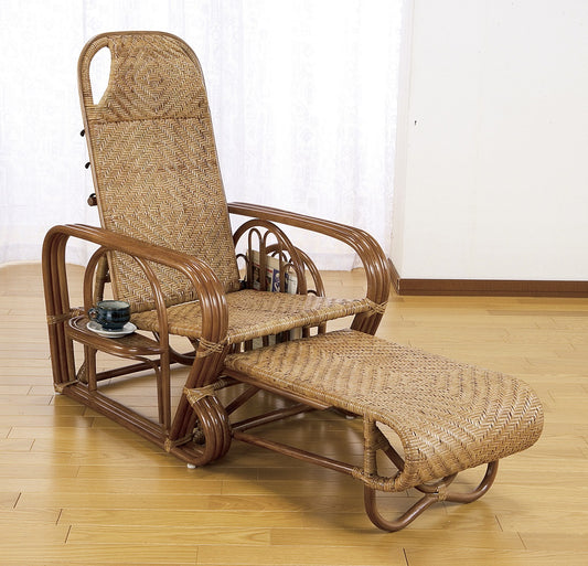 Natural rattan recliner chair (with magazine rack and side table)