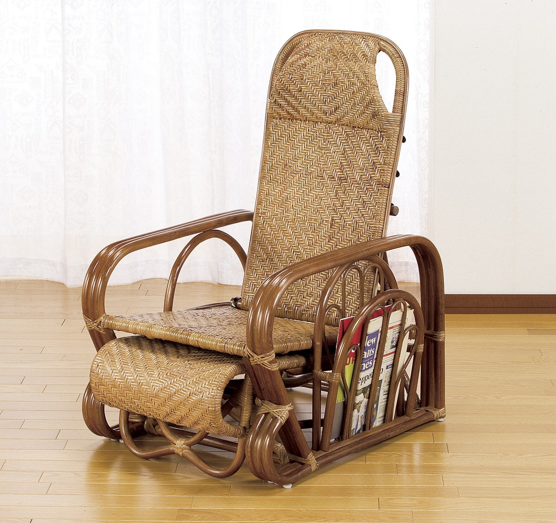 Natural rattan recliner chair (with magazine rack and side table)