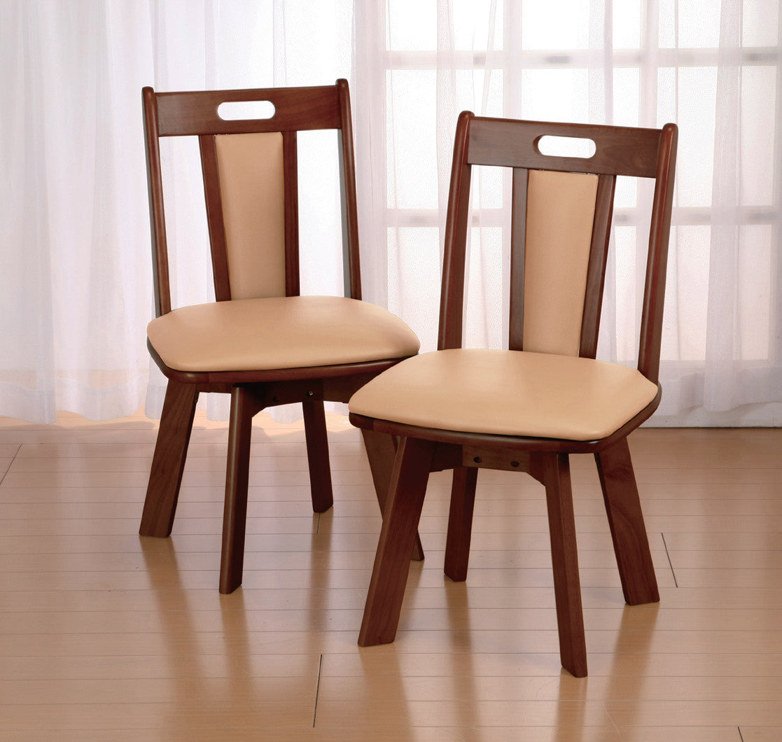 Set of 2 natural wood swivel dining chairs