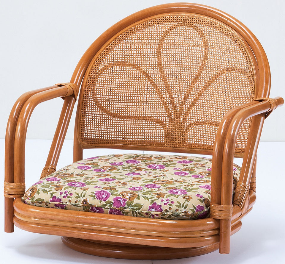 Natural rattan swivel chair with armrests