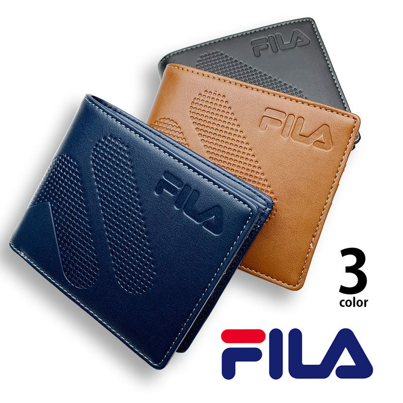 全3色 FILA（フィラ）ドットロゴ型押し 2つ折り財布 ショート ウォレット