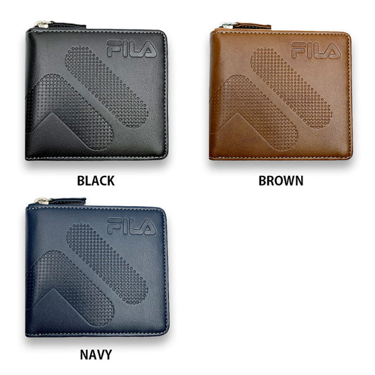 All 3 colors FILA dot logo embossed round zipper bifold wallet short wallet