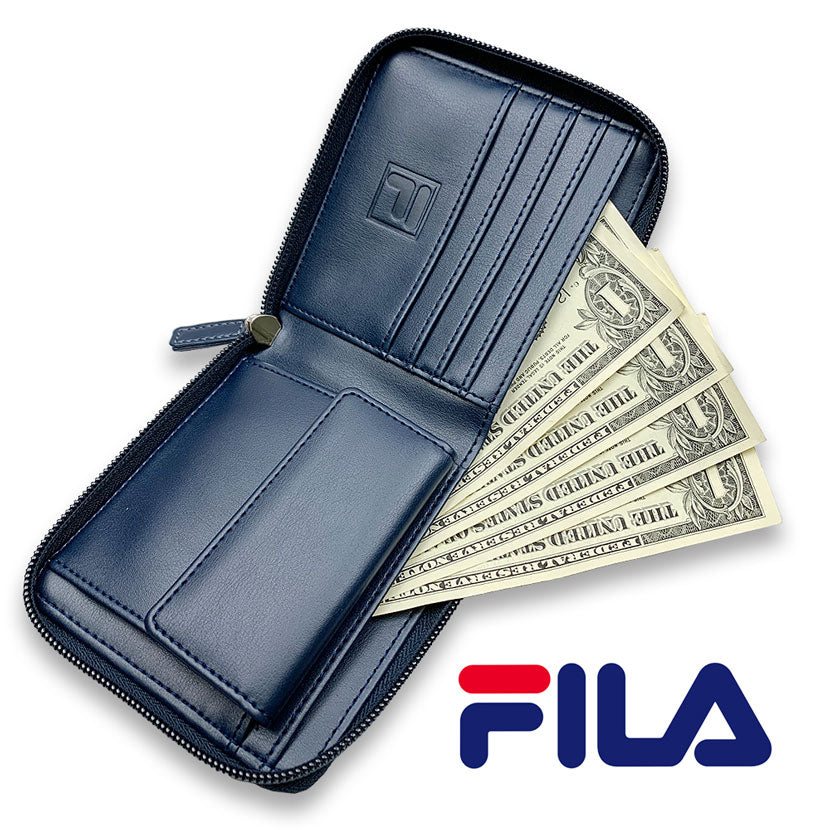 全3色 FILA（フィラ）ドットロゴ型押し ラウンドファスナー 2つ折り財布 ショート ウォレット