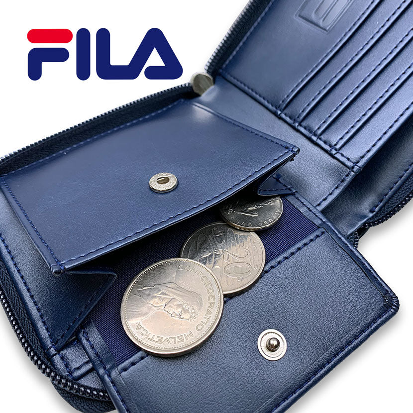 全3色 FILA（フィラ）ドットロゴ型押し ラウンドファスナー 2つ折り財布 ショート ウォレット