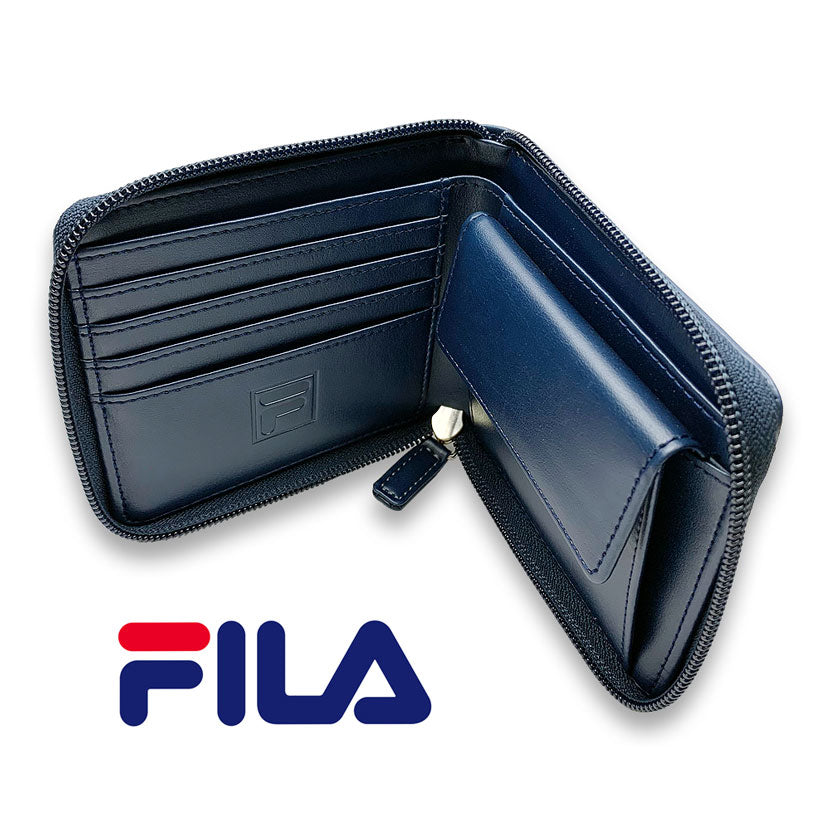 All 3 colors FILA dot logo embossed round zipper bifold wallet short wallet