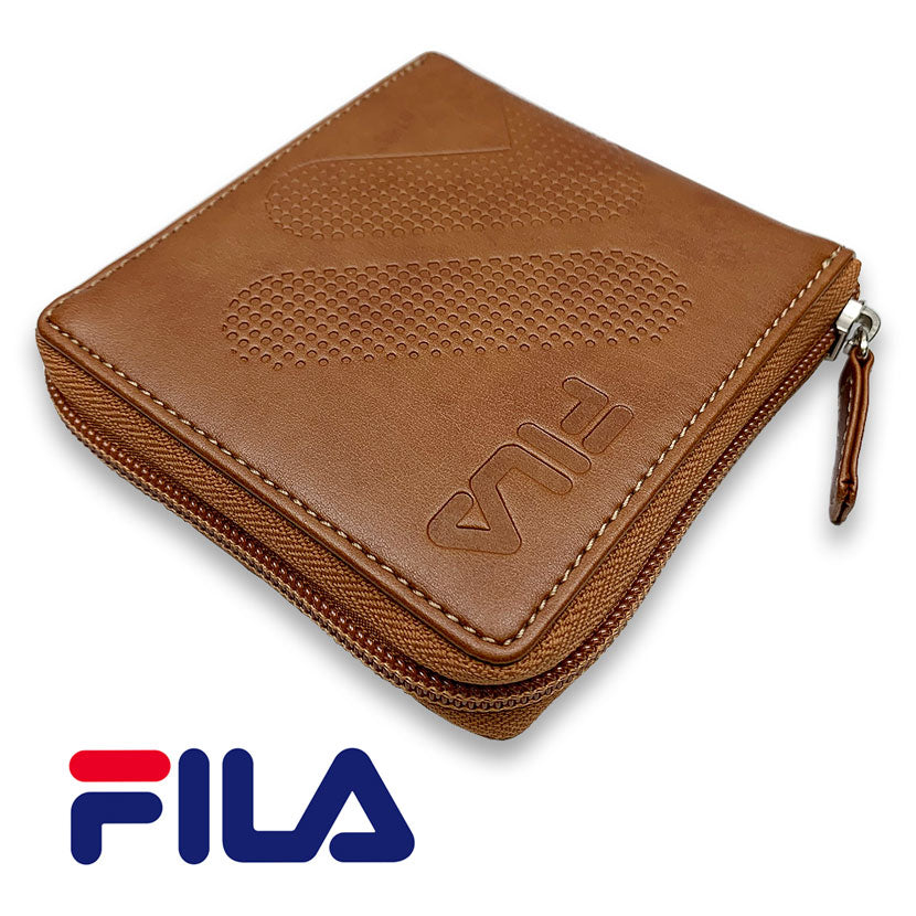 All 3 colors FILA dot logo embossed round zipper bifold wallet short wallet