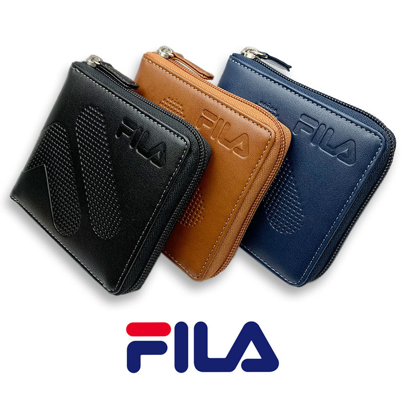 All 3 colors FILA dot logo embossed round zipper bifold wallet short wallet