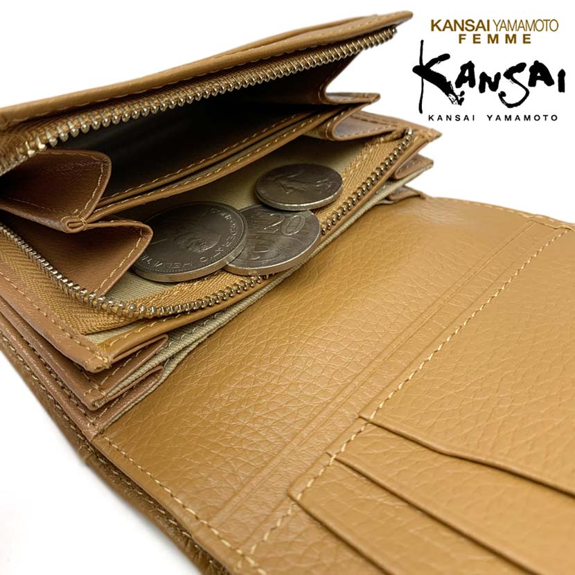 [All 5 colors] KANSAI YAMAMOTO (Yamamoto Kansai) Real Leather L-shaped Zipper Bifold Wallet Wallet