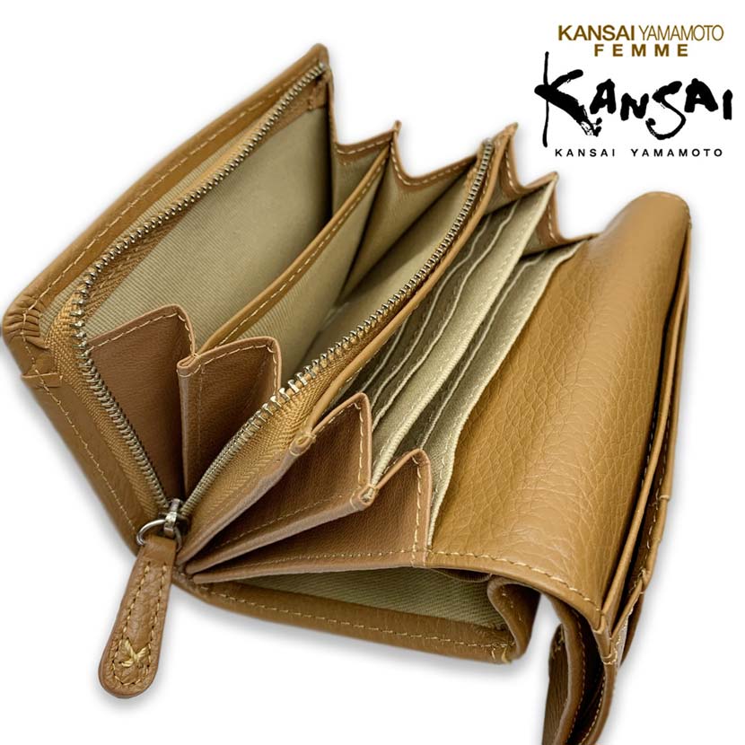 [All 5 colors] KANSAI YAMAMOTO (Yamamoto Kansai) Real Leather L-shaped Zipper Bifold Wallet Wallet