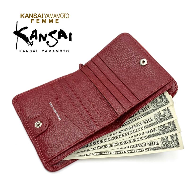 [All 5 colors] KANSAI YAMAMOTO (Yamamoto Kansai) Real Leather Round Zipper Bifold Wallet Wallet