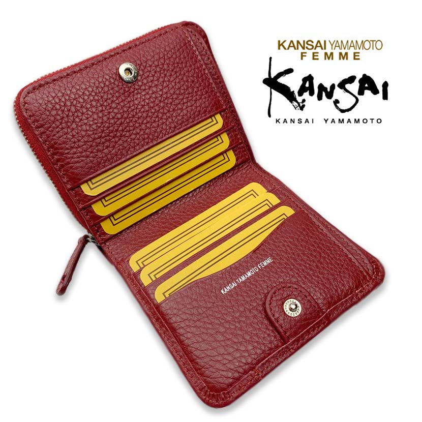 [All 5 colors] KANSAI YAMAMOTO (Yamamoto Kansai) Real Leather Round Zipper Bifold Wallet Wallet