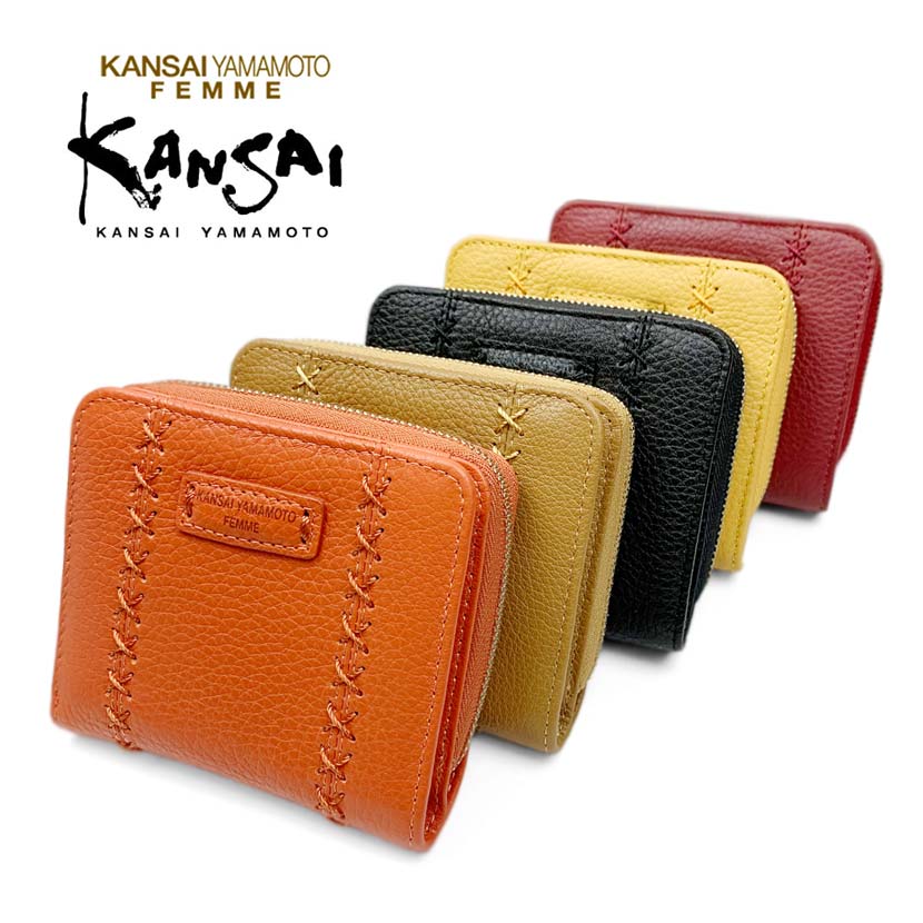 [All 5 colors] KANSAI YAMAMOTO (Yamamoto Kansai) Real Leather Round Zipper Bifold Wallet Wallet