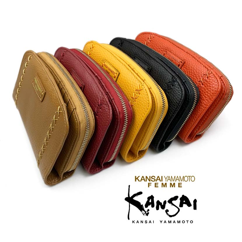 [All 5 colors] KANSAI YAMAMOTO (Yamamoto Kansai) Real leather round zipper long wallet Long wallet