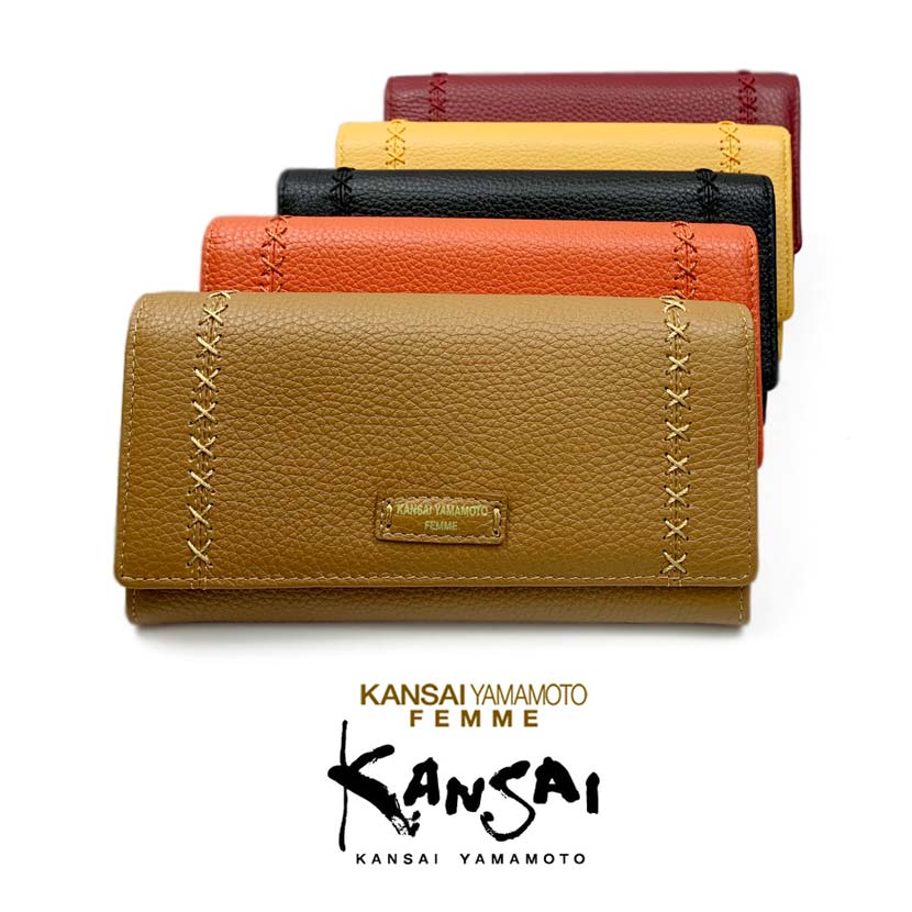 [All 5 colors] KANSAI YAMAMOTO (Yamamoto Kansai) Real leather L-shaped zipper cover bi-fold long wallet