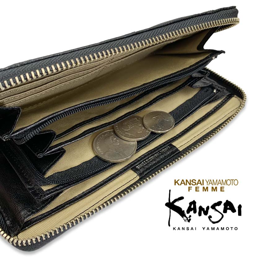 [All 5 colors] KANSAI YAMAMOTO (Yamamoto Kansai) Real leather round zipper long wallet Long wallet