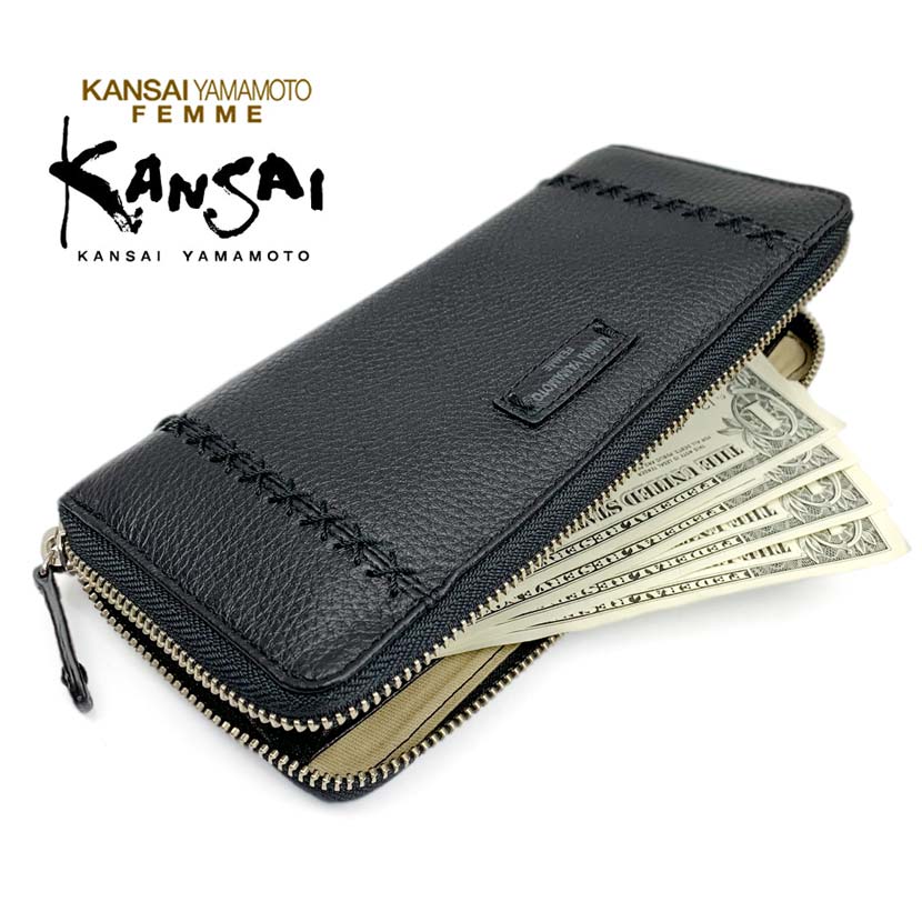 [All 5 colors] KANSAI YAMAMOTO (Yamamoto Kansai) Real leather round zipper long wallet Long wallet