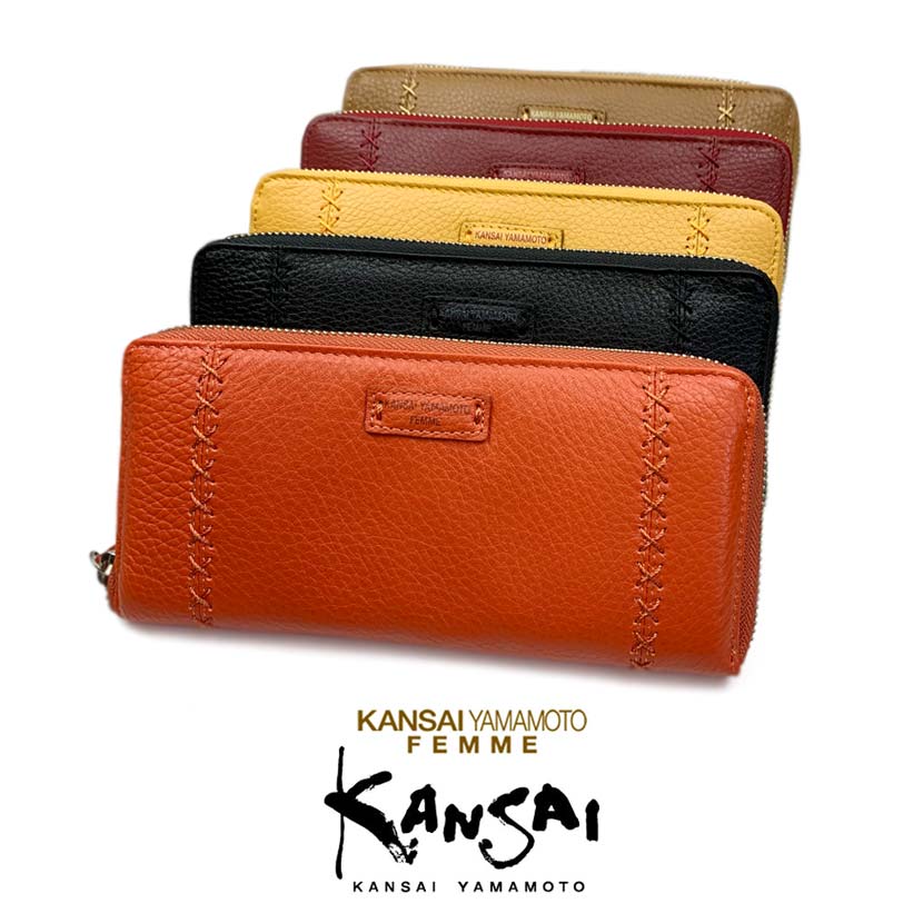 [All 5 colors] KANSAI YAMAMOTO (Yamamoto Kansai) Real leather round zipper long wallet Long wallet