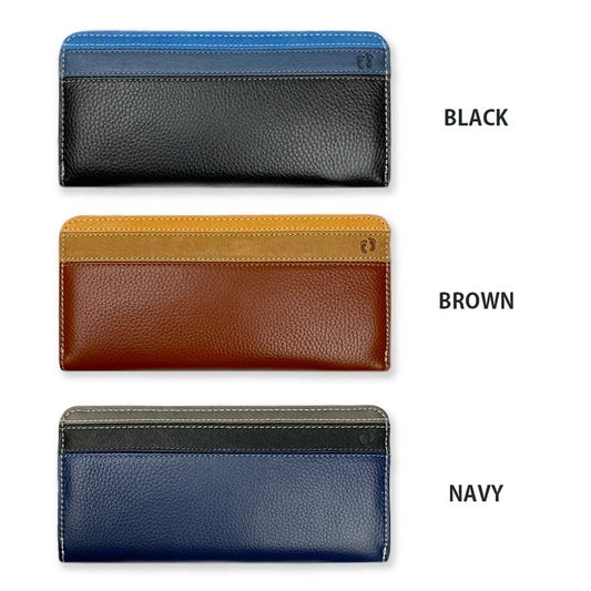 All 3 colors HANG TEN Real leather Tricolor color Round zipper Long wallet Long wallet