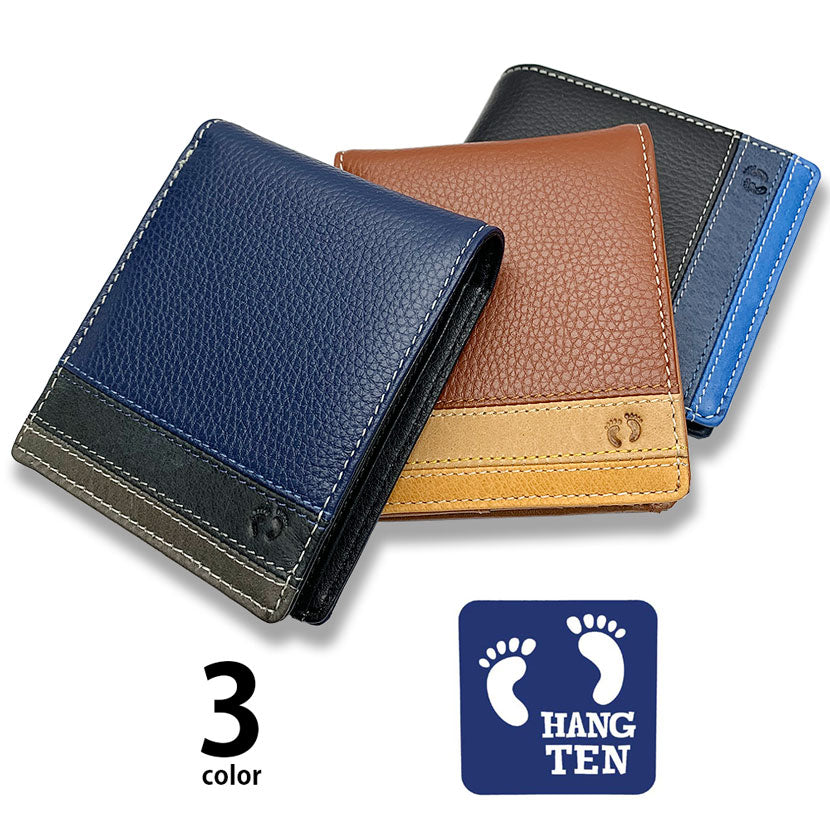 All 3 colors HANG TEN Real Leather Tricolor Color Bifold Wallet Short Wallet