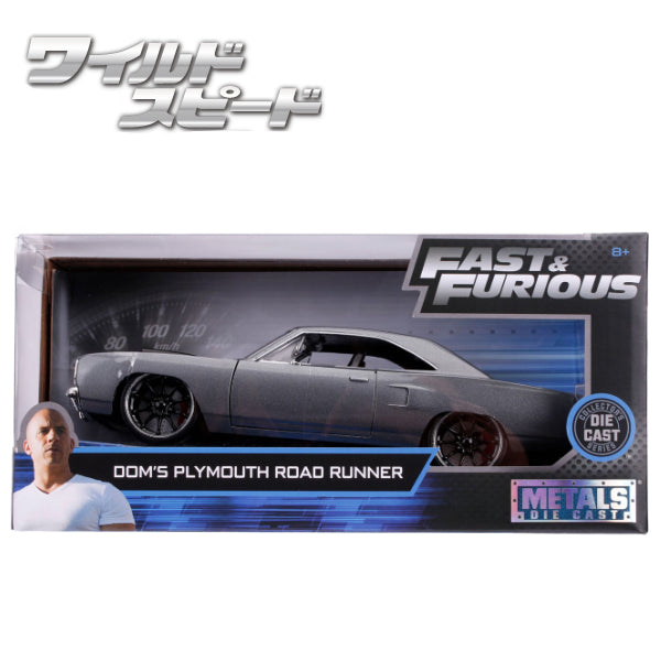 JADATOYS 1:24ワイルドスピードダイキャストカー DOM&#039;s PLYMOUTH ROAD RUNNER GRAY