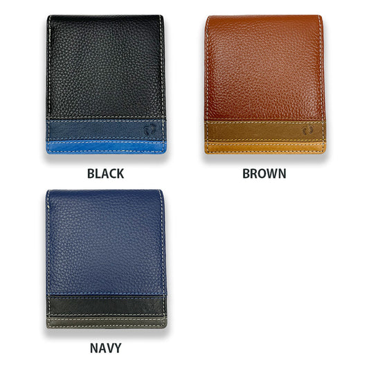 All 3 colors HANG TEN Real Leather Tricolor Color Bifold Slim Wallet Short Wallet