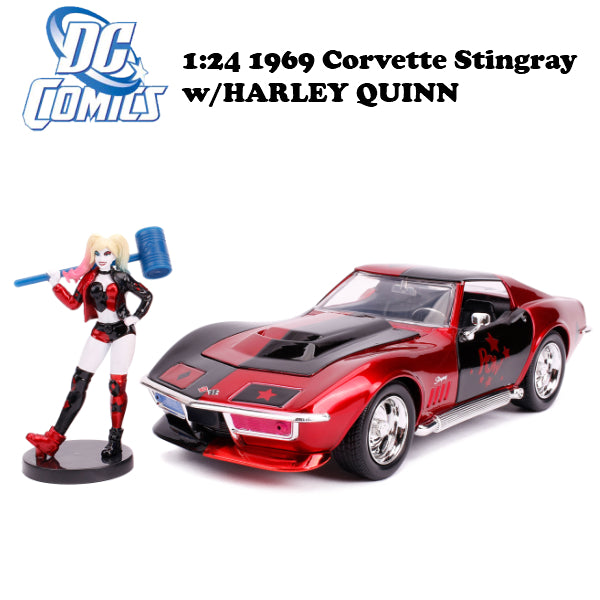 1:24 DC COMICS 1969 CORVETTE STINGRAY w/HARLEY QUINN ミニカー