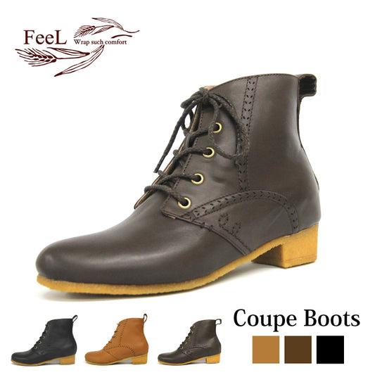 【FeeL】Coupe Boots(コッペブーツ)  本革レディースカジュアル 　FE-12