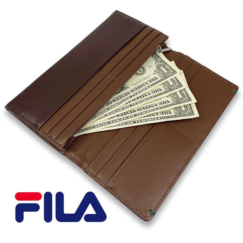 All 3 colors FILA Real Leather Bicolor Cover Bifold Long Wallet Long Wallet Cowhide