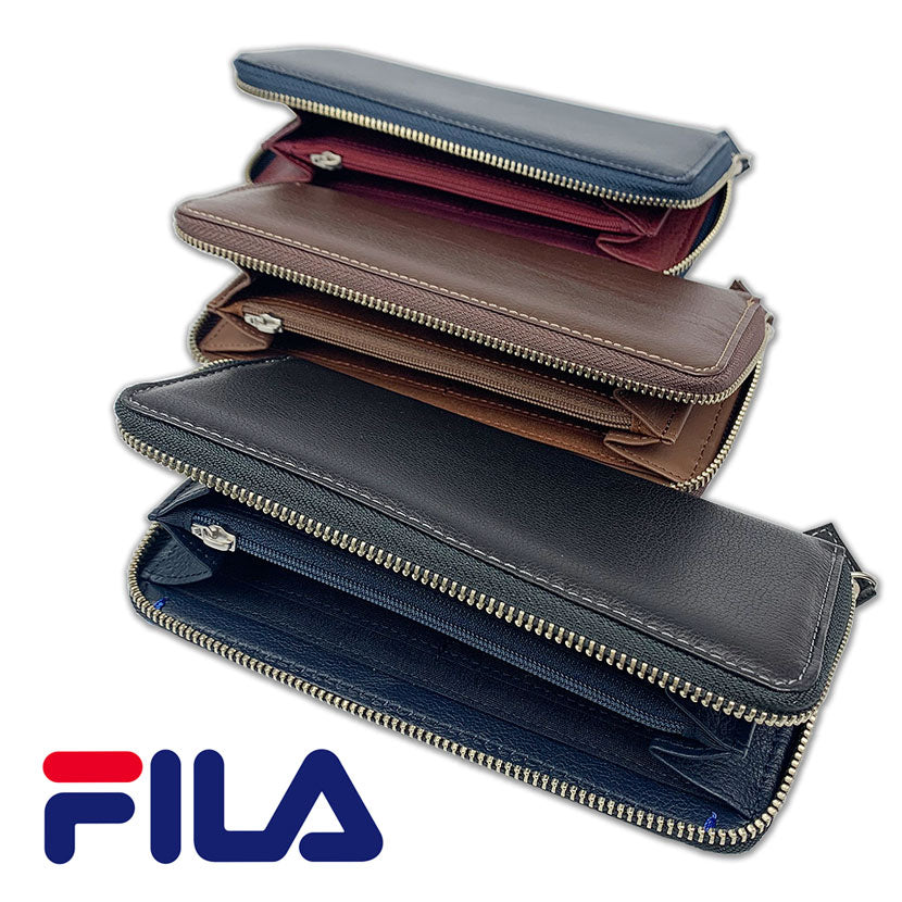 All 3 colors FILA Real Leather Bicolor Round Zipper Long Wallet Long Wallet Cowhide