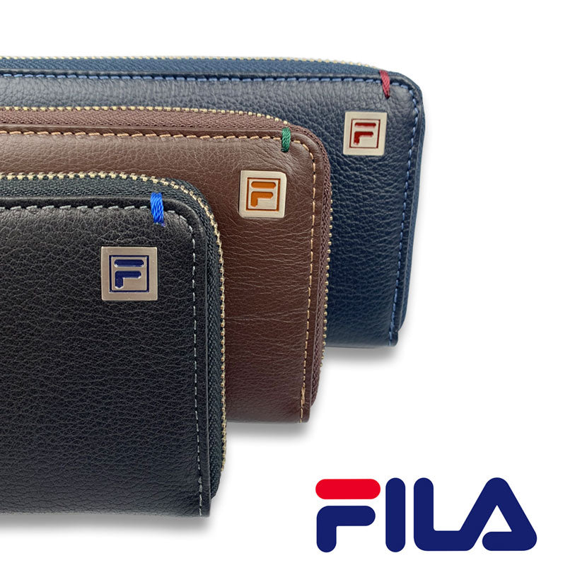 All 3 colors FILA Real Leather Bicolor Round Zipper Long Wallet Long Wallet Cowhide