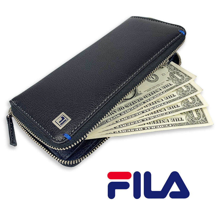 All 3 colors FILA Real Leather Bicolor Round Zipper Long Wallet Long Wallet Cowhide