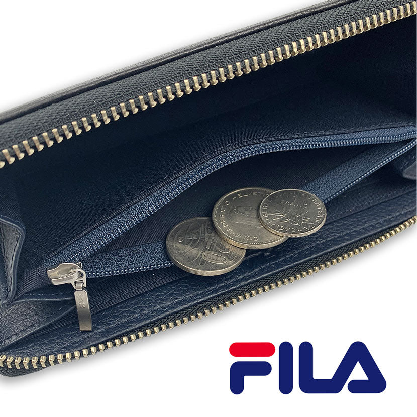 All 3 colors FILA Real Leather Bicolor Round Zipper Long Wallet Long Wallet Cowhide