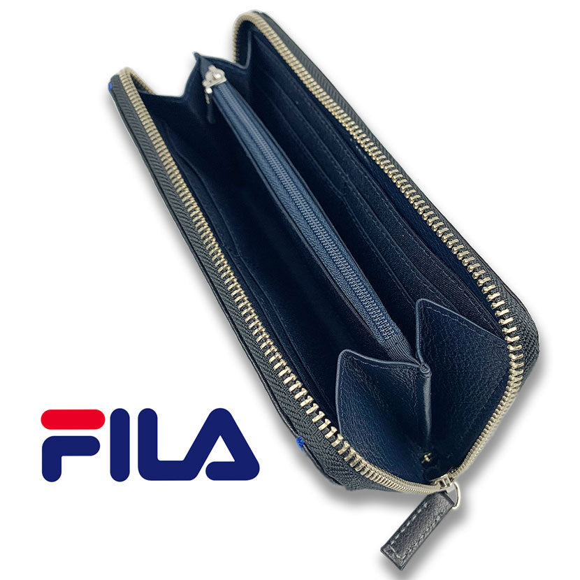 All 3 colors FILA Real Leather Bicolor Round Zipper Long Wallet Long Wallet Cowhide