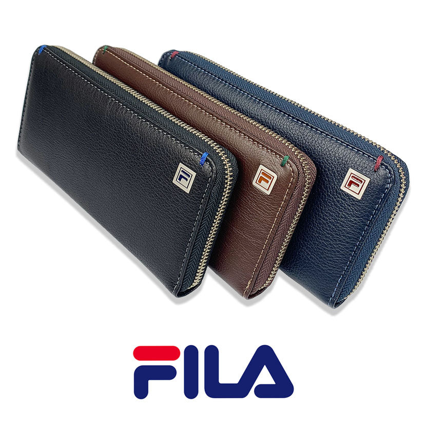 All 3 colors FILA Real Leather Bicolor Round Zipper Long Wallet Long Wallet Cowhide